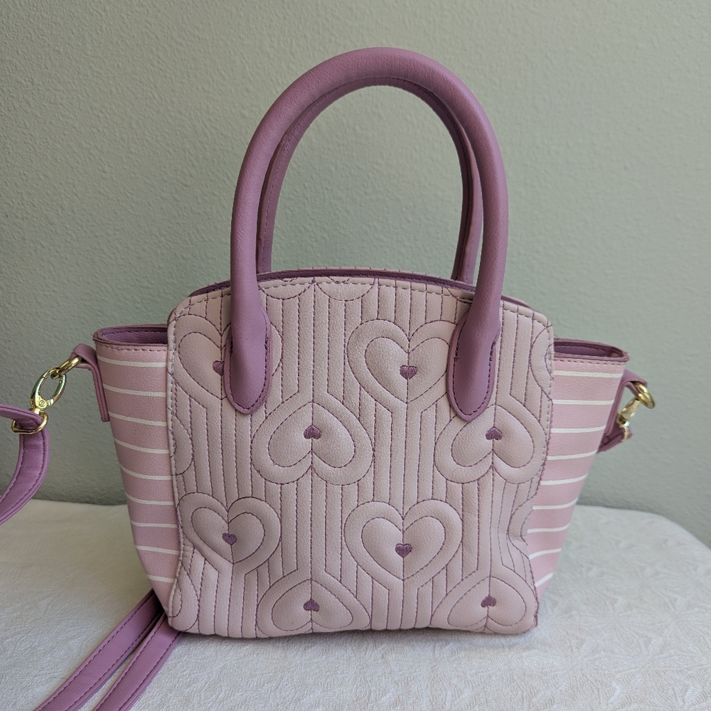 Luv Betsey Johnson Quilted Hearts Pastel Purple Crossbody Handbag Purse - Picture 4 of 15